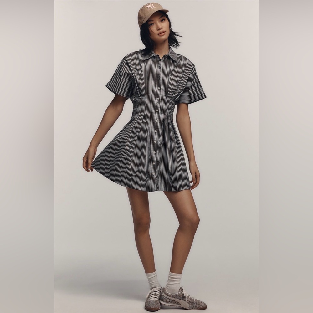 Anthropologie Black and White Striped Shirt Mini Dress